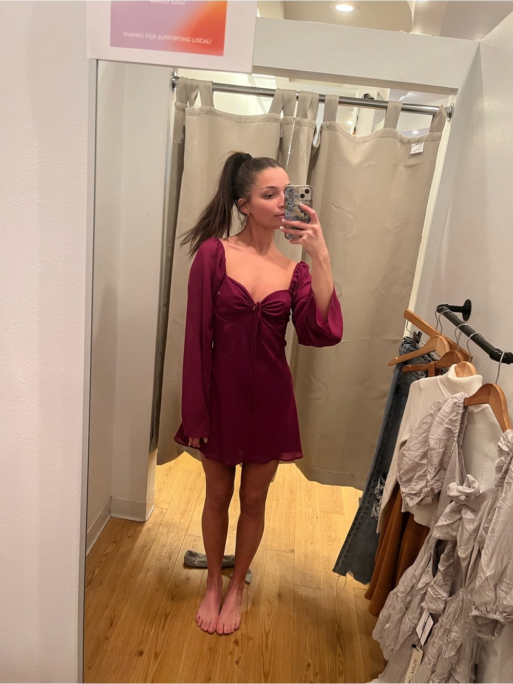Women's Plum Long-Sleeve Mini Dress